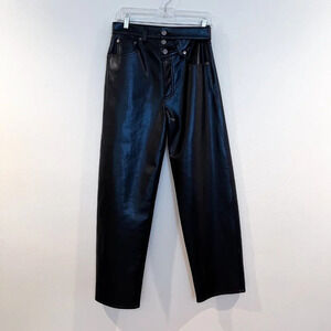 Agolde Black Leather Broken Waist Straight Leg High Waist Wrapped Pants 27